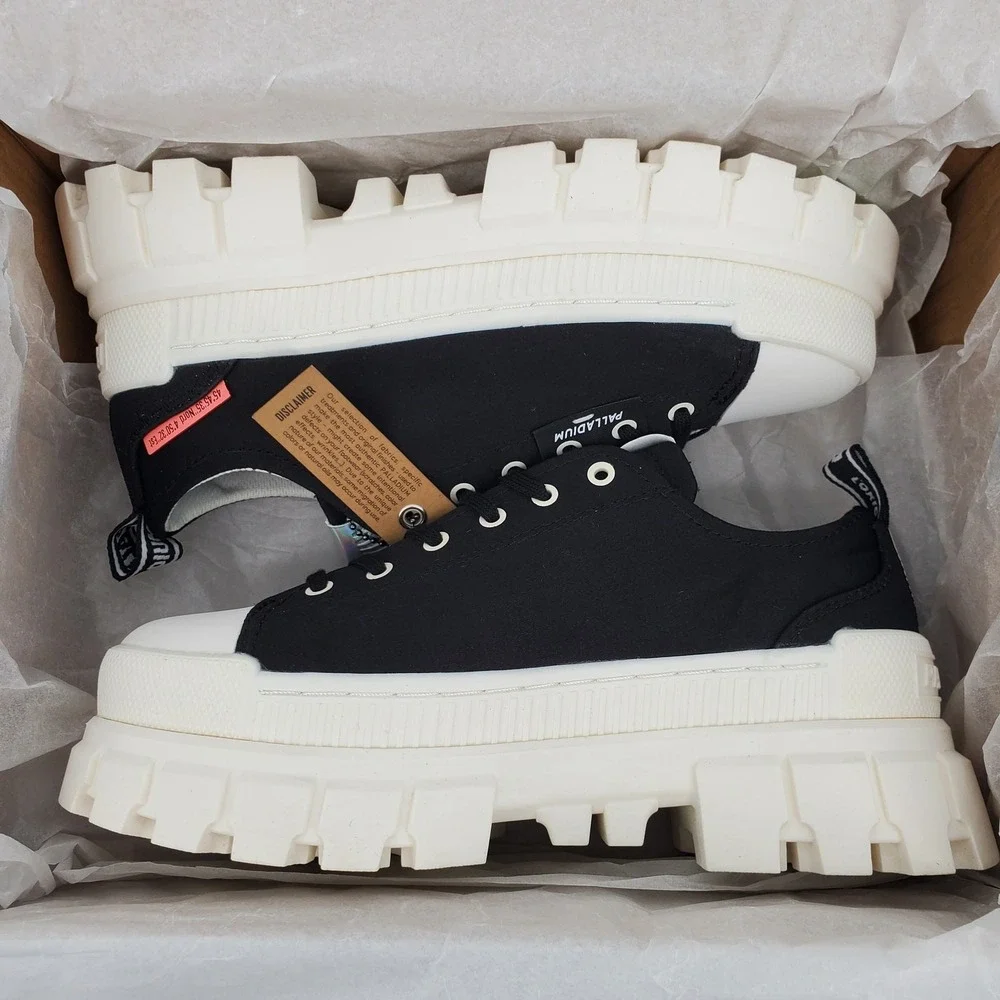 Palladium Womens 9 Revolt Lo TX Black Marshmallow Platform Shoes 97243-016-M New